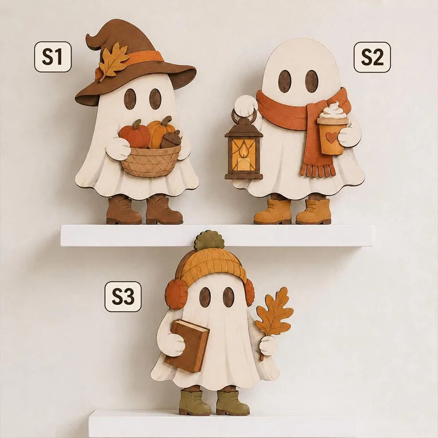 Wooden Autumn Three-Piece Decorative Ornaments, Cute Autumn Shelf Decorations, Suitable for Halloween, Christmas, Thanksgiving Table Decorations, Office Desk, Living Room, Dining Room Decorations, Home Decor, Party Decoration