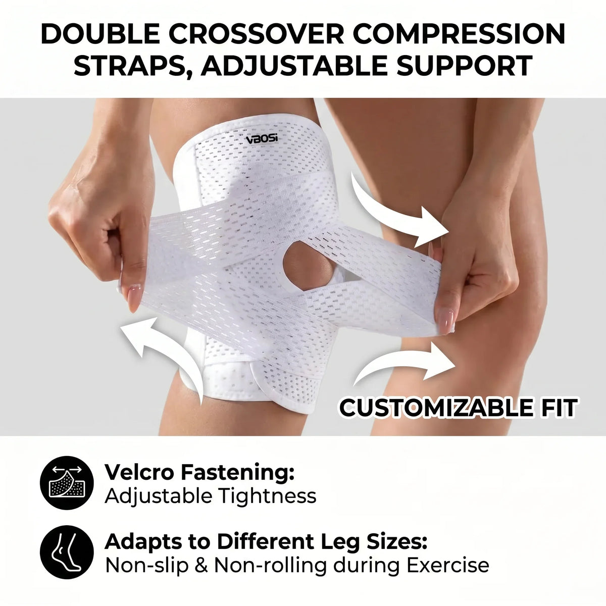 VBOSI Compression Knee Pad For Relieve Meniscal Tear Knee Pain Arthritis Joint Pain Relief Breathable Knee Support