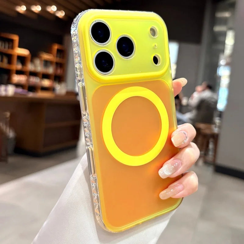 Luxury Laser Aurora Gradient For Magsafe Phone Case For iPhone 18 15 16 17 Pro Max Magnetic Wireless Charging Hard Bumper Cover