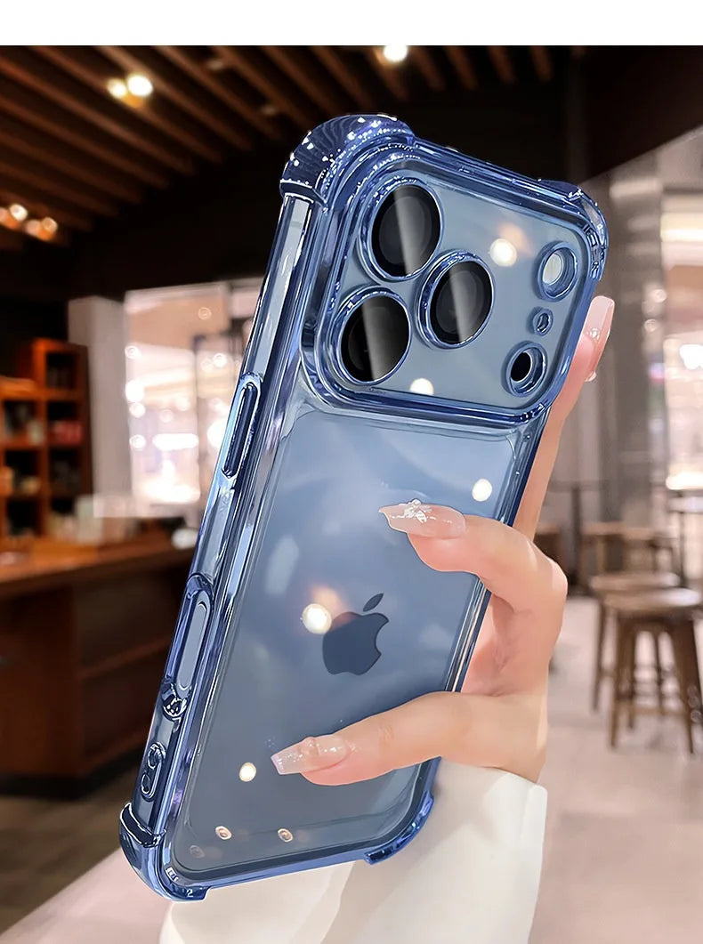 Luxury Electroplate Shockproof Transparent Phone Case For iPhone 18 17 16 15 14 13 12 Pro Max Plus Air Clear Bumper Cases Cover