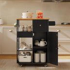 Kitchen Island Cart with Thickened Wooden Countertop, Rolling Cabinet with Drawers & Shelves for Dining Room, Black, Customized