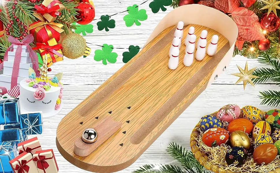 Table Top Mini Bowling Game Wooden Board Arcade Shooting Office Desk Stress Relief Finger Toys Fun Gifts for Men Women Kids
