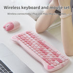 GEEZER Wireless Silent Keyboard Mouse Combo, Pink-Black Cat Ear Retro Round Keycaps US QWERTY Layout