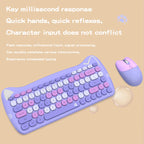 GEEZER Wireless Silent Keyboard Mouse Combo, Pink-Black Cat Ear Retro Round Keycaps US QWERTY Layout