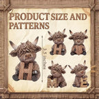 4-piece set, Highland cow ornaments, HOME letter style wooden Highland cow tabletop decoration, cow elf statue, suitable for living room, bedroom, fireplace mantel, and desk decoration