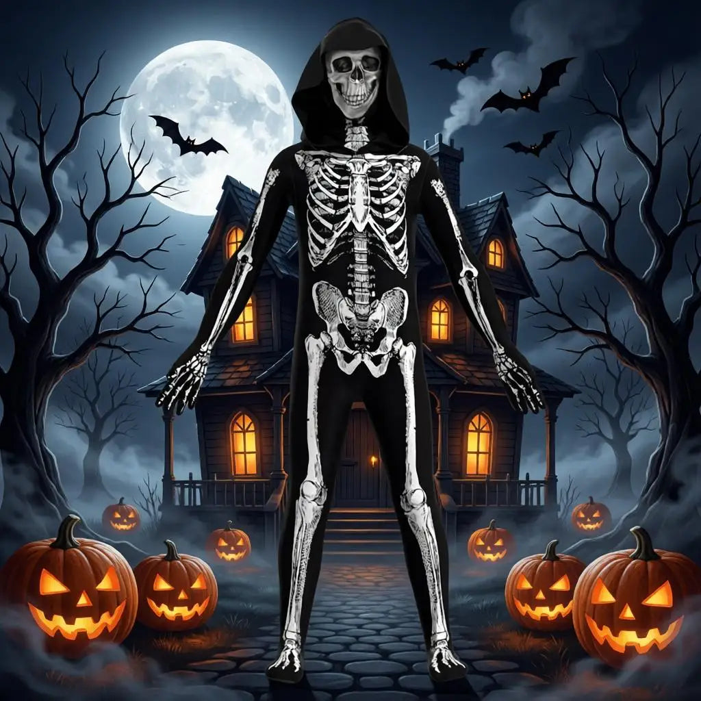 Scary Zombie Costume Cosplay Skeleton Skull Costume Suit Halloween Costume for Adult Carnival Party Dress Up