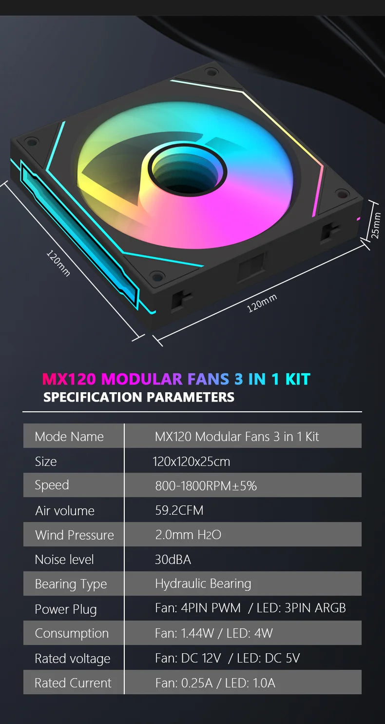 JUMPEAK MX120 360mm Modular Wireless Splicing PC 120mm Case Cooling Fan ARGB Infinite Mirror Effect For Computer Water Cooler