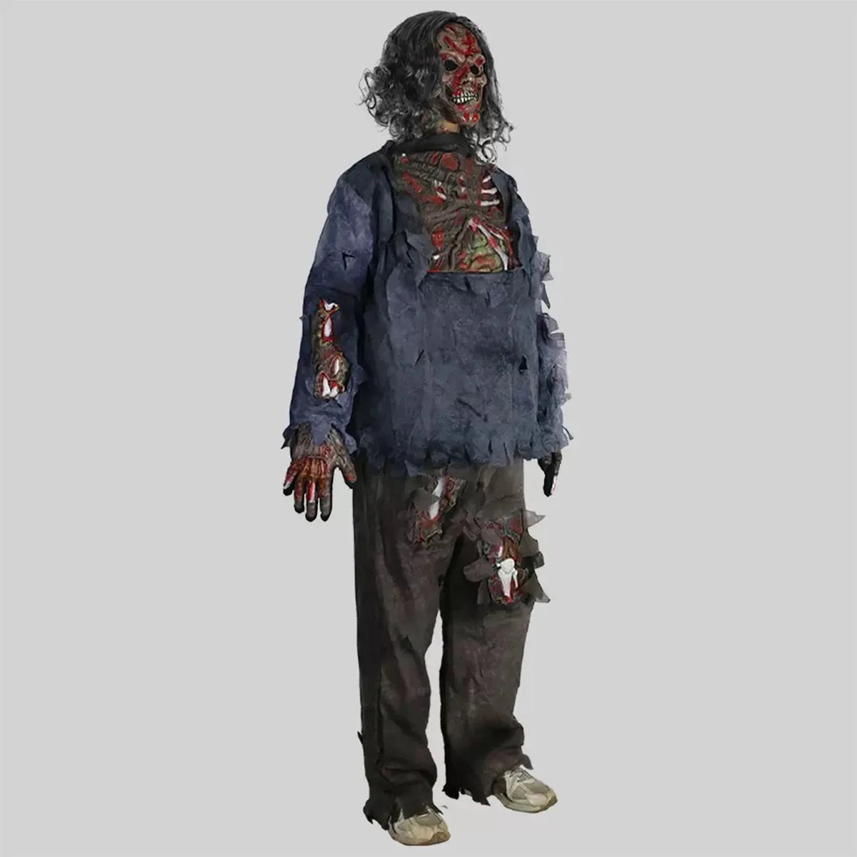 Kids & Adults Zombie Cosplay Costume, Scary Horror Bloody Skeleton  Outfit with Mask Gloves, Halloween Carnival Fancy Dress