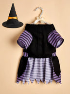 Halloween Pet Witch Costume with Hat Dog Cat Witch Dress Puppy Kitten Cosplay Outfit Holiday Party Fancy Dress
