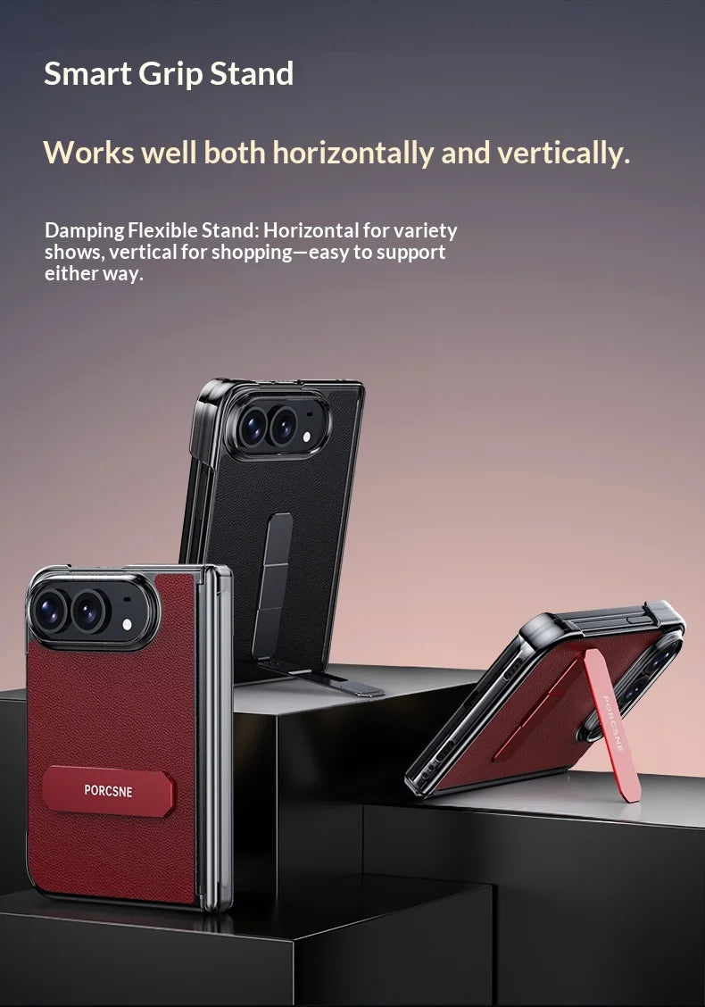 For iPhone Duo 5G Case Luxury Matte Leather Ultra-Thin Skin-Friendly Hinge Holder Folding Shockproof Hard Back Cover Accessories