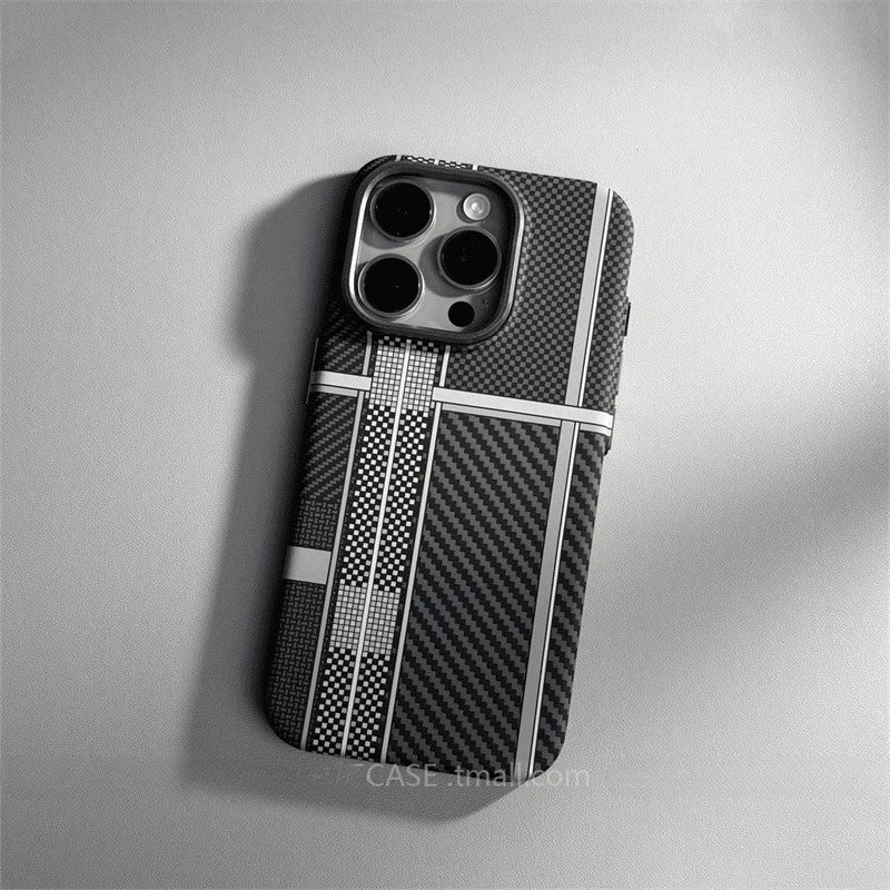 Relief Carbon Fiber Magnetic Case for iPhone 15 Pro Max 16 17 Pro Phone Cover Camera Metal Lens Protective Shell Hard PC Fundas
