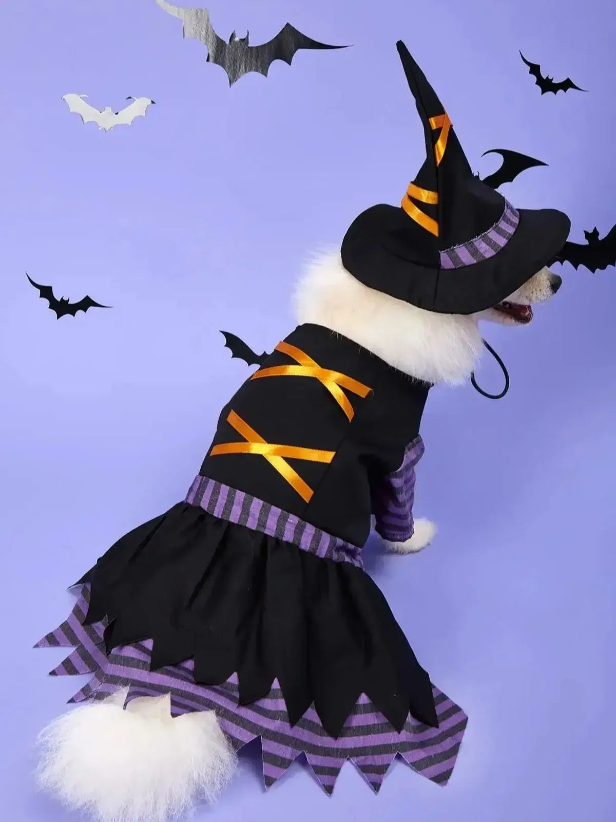 Halloween Pet Witch Costume with Hat Dog Cat Witch Dress Puppy Kitten Cosplay Outfit Holiday Party Fancy Dress