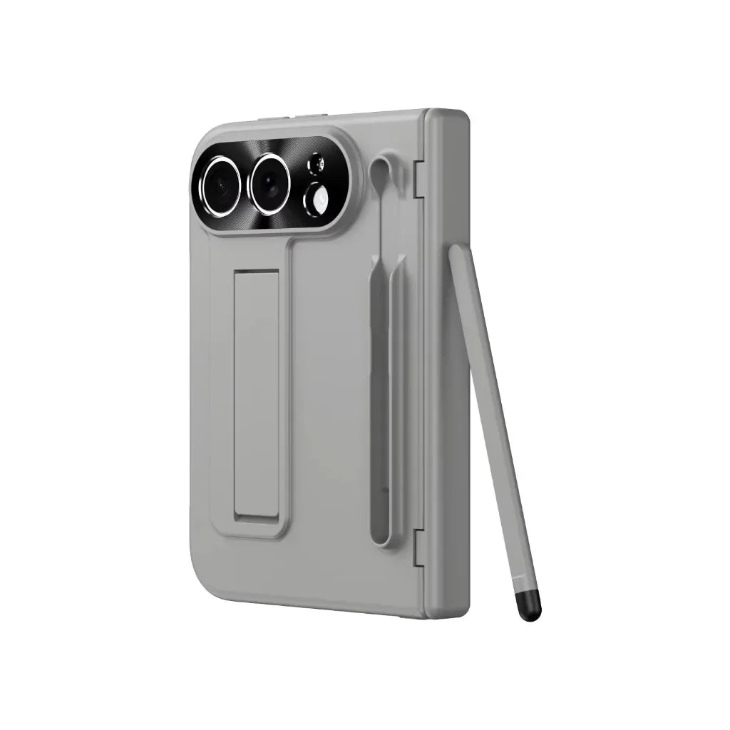 Pen Slot with Stylus Phone Case with Front Screen Protection For Apple iPhone Duo Folding Kickstand Shockproof Hinge Full Cover