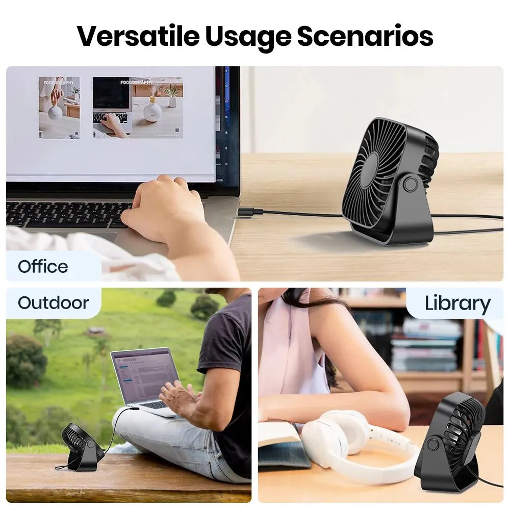 TOPK 4" Portable USB Mini Fan – 3 Speeds, 360° Adjustable, Ultra Quiet