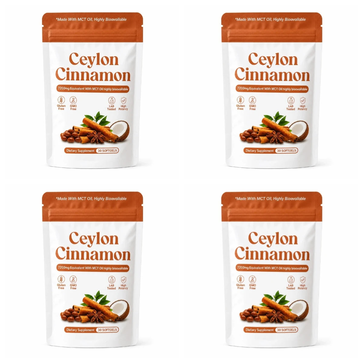 Ceylon Cinnamon Softgels with MCT Oil for Metabolism Support, Highly Bioavailable, Non-GMO, Gluten-Free, 30 Softgels