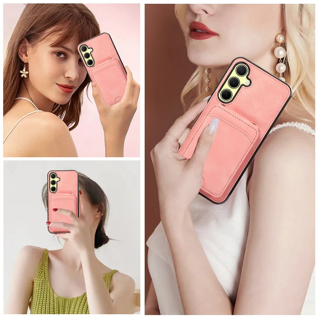 Shoulder Lanyard Leather Card Wallet Case For Samsung Galaxy S25 S24 S26 Ultra S23 S22Plus A57 A37 A17 A36 A56 Stand Phone Cover