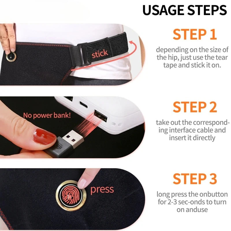 Cordless Heated Hip Support Brace with Massager Relief Lower Back Hip Heating  Massage Support Hips Muscle Relaxation