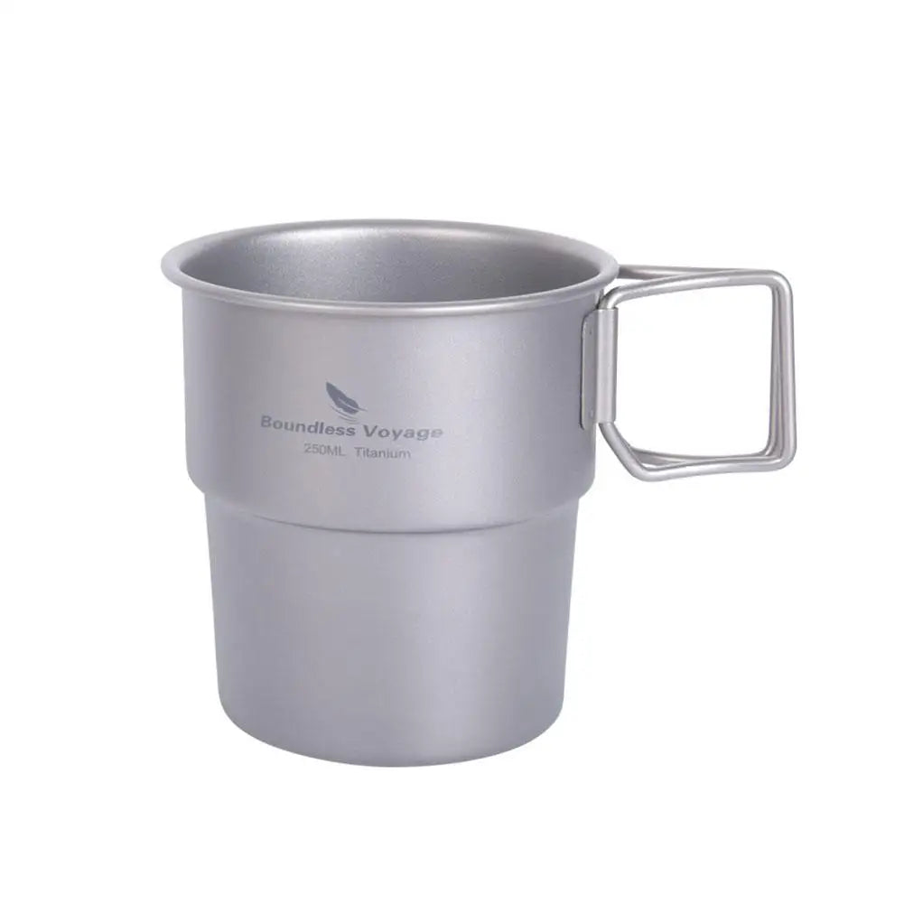 Pure Titanium Camping Cup with Lid Foldable Handle Lightweight Single Wall Mug Open Fire Coffee Tea Cup for Hiking Backpacking