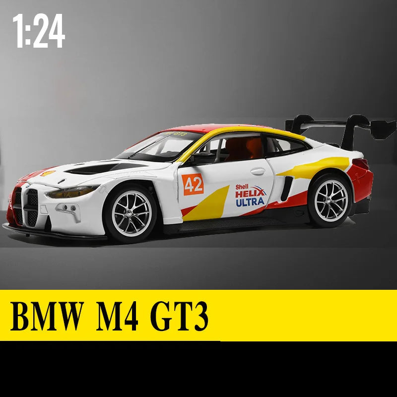 1:24 BMW M4 GT3 Alloy Sports Car Model Diecast Metal Toy Car Vehicles Model Simulation Sound and Light Collection Childrens Gift