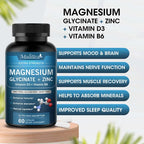 Mulittea Glycine Magnesium capsule with Zinc,Vitamin D3 B6 Health for Bones and Teeth Health Helps Natural Sleep Relieve Anxiety
