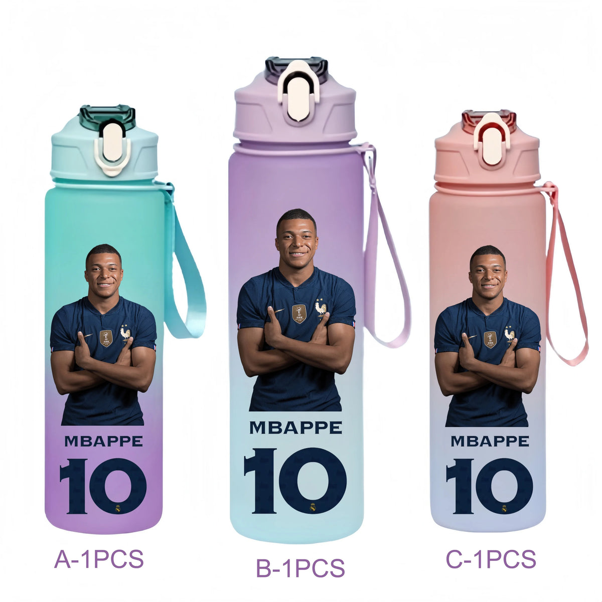 750ML Messi Modrić Neymar Football Star Straw Water Cup Portable Fitness Drink Bottle Kettle Leakproof Drinkware Fans Gifts