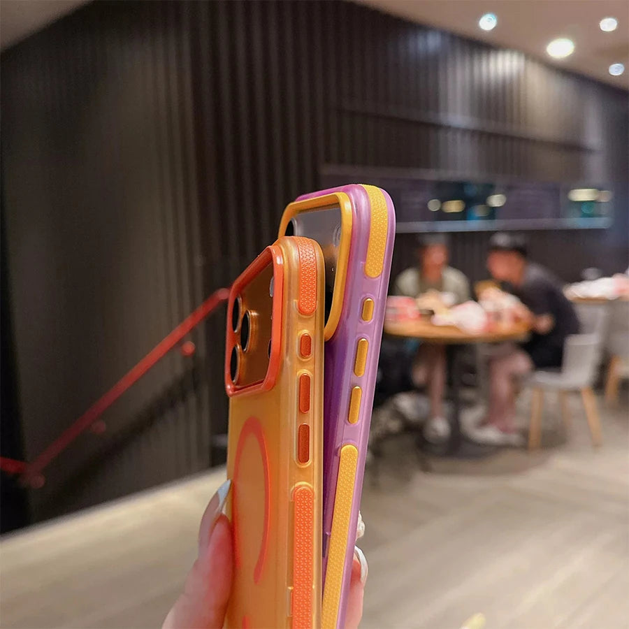 Dopamine Color Block Magnetic Phone Case for iPhone 18/17 Pro Max,16 Pro, 15 14, 13 Translucent Matte Full-Coverage Shockproof Cover with Raised Camera Protection, Compatible with MagSafe Wireless Charging