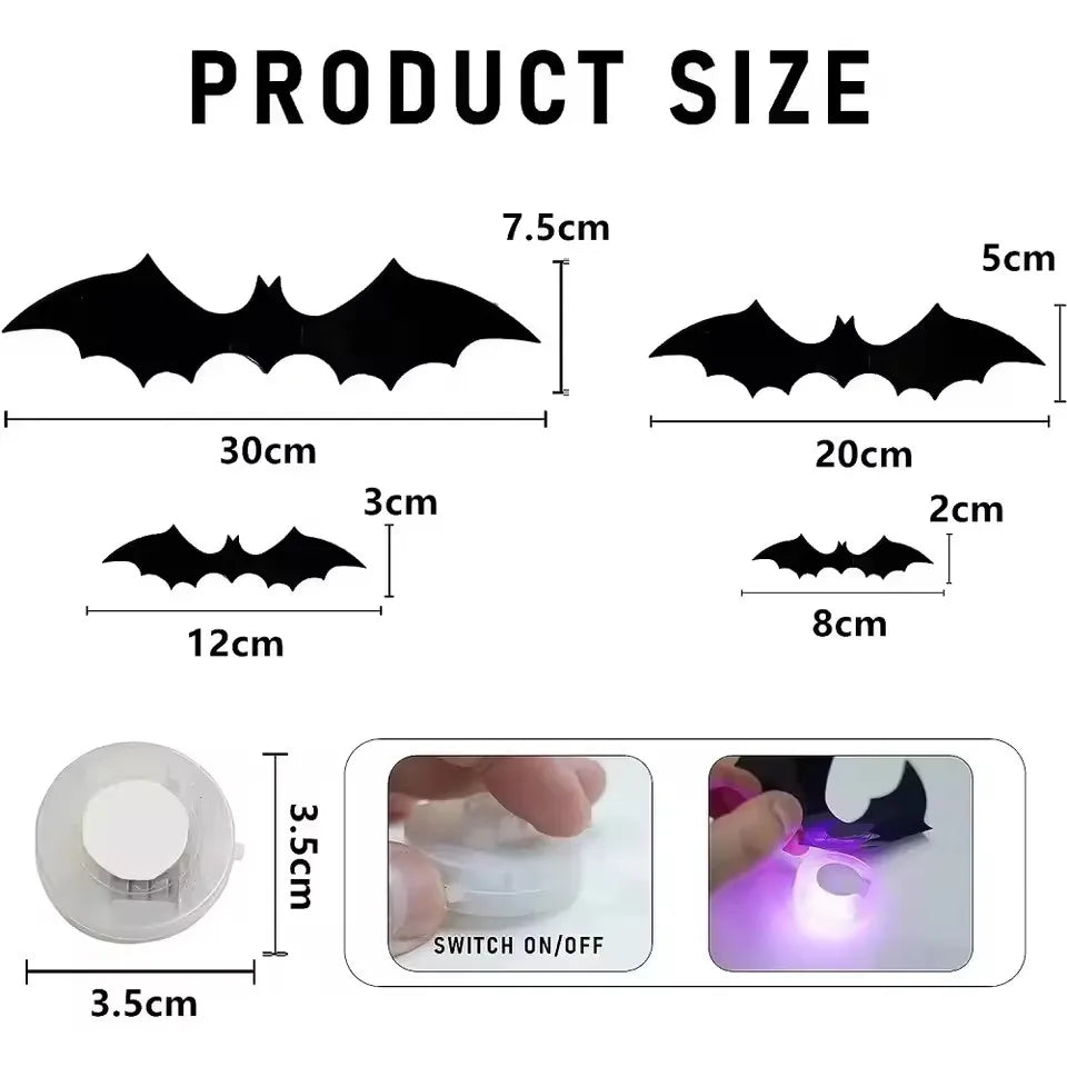 Halloween 3D Stereoscopic Bat LED Night Light PET Wall Decal Home Festival Party Indoor Wall Decoration Lamp