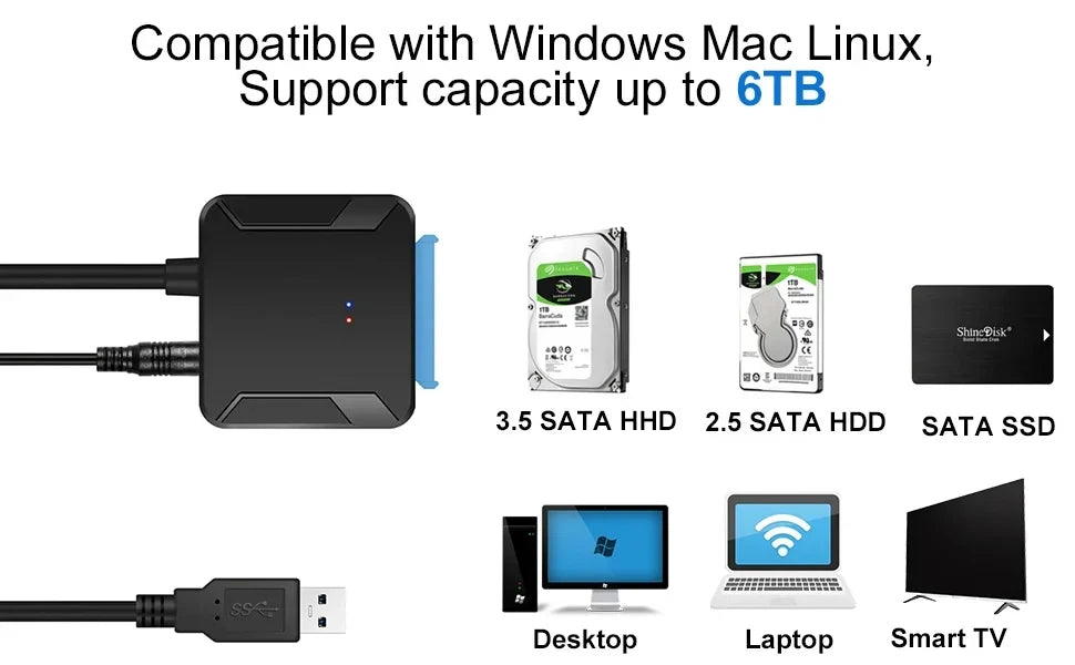 SATA to USB 3.0 Cable SATA III Hard Drive Adapter Converter for 2.5" 3.5" SSD HDD Hard Drive Disk with 12V/2A Power Adapterer