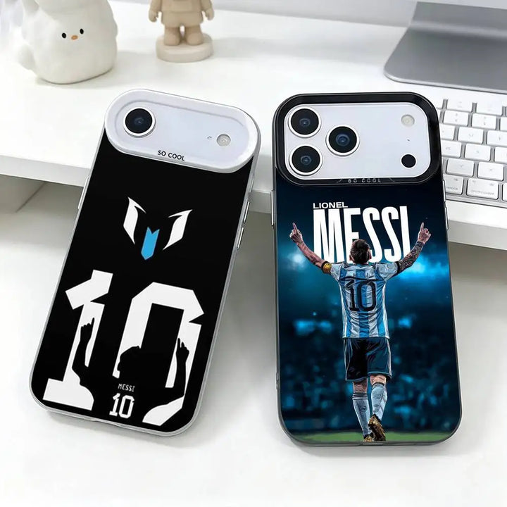 Messi Football Case for iPhone 17 16 15 14 13 12 11 Plus Pro Max Silver