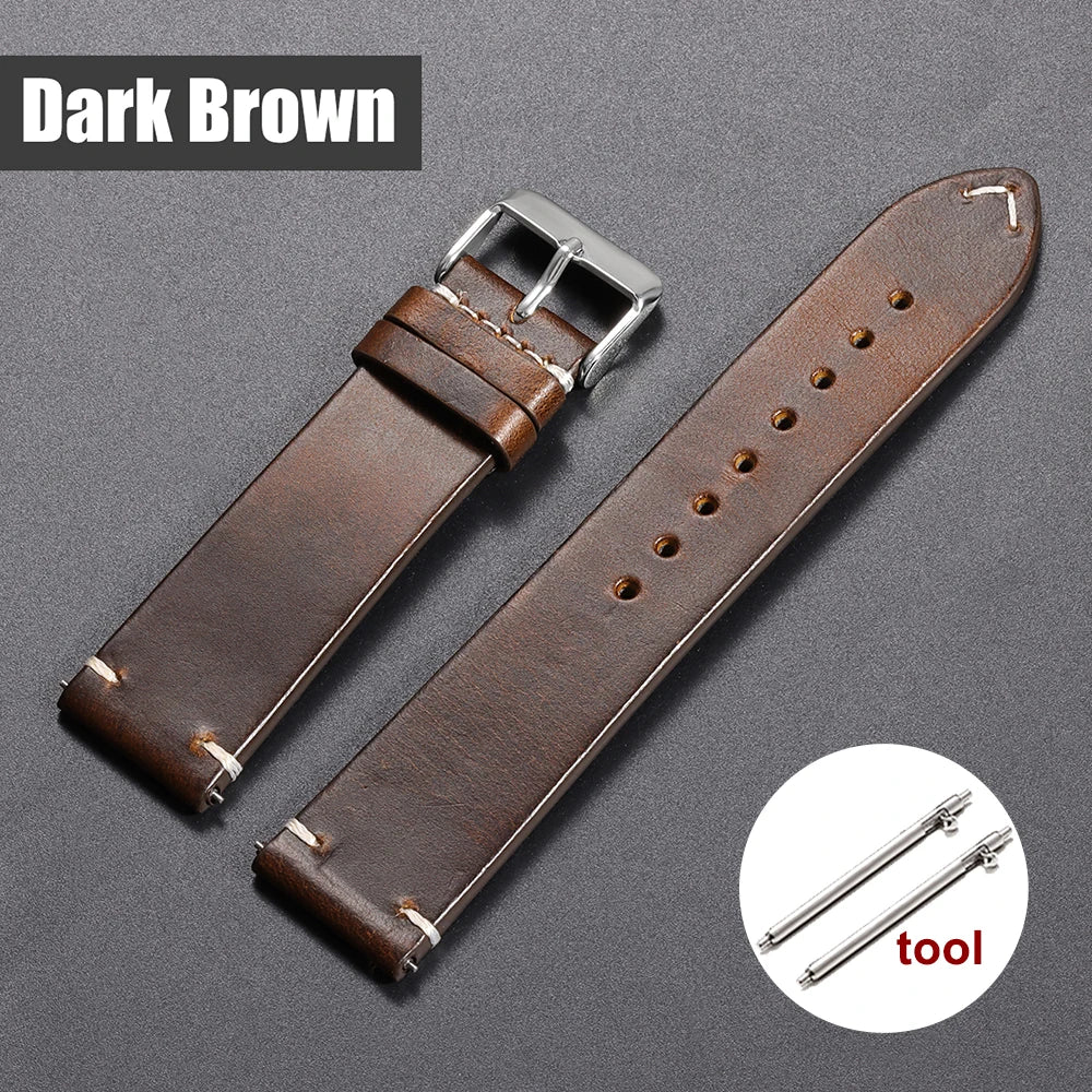 18mm 20mm 22mm Vintage Oil Wax Leather Watchband 19mm 21mm 24mm Universal Stitching Cowhide Strap for Seiko for Omega Watch Band