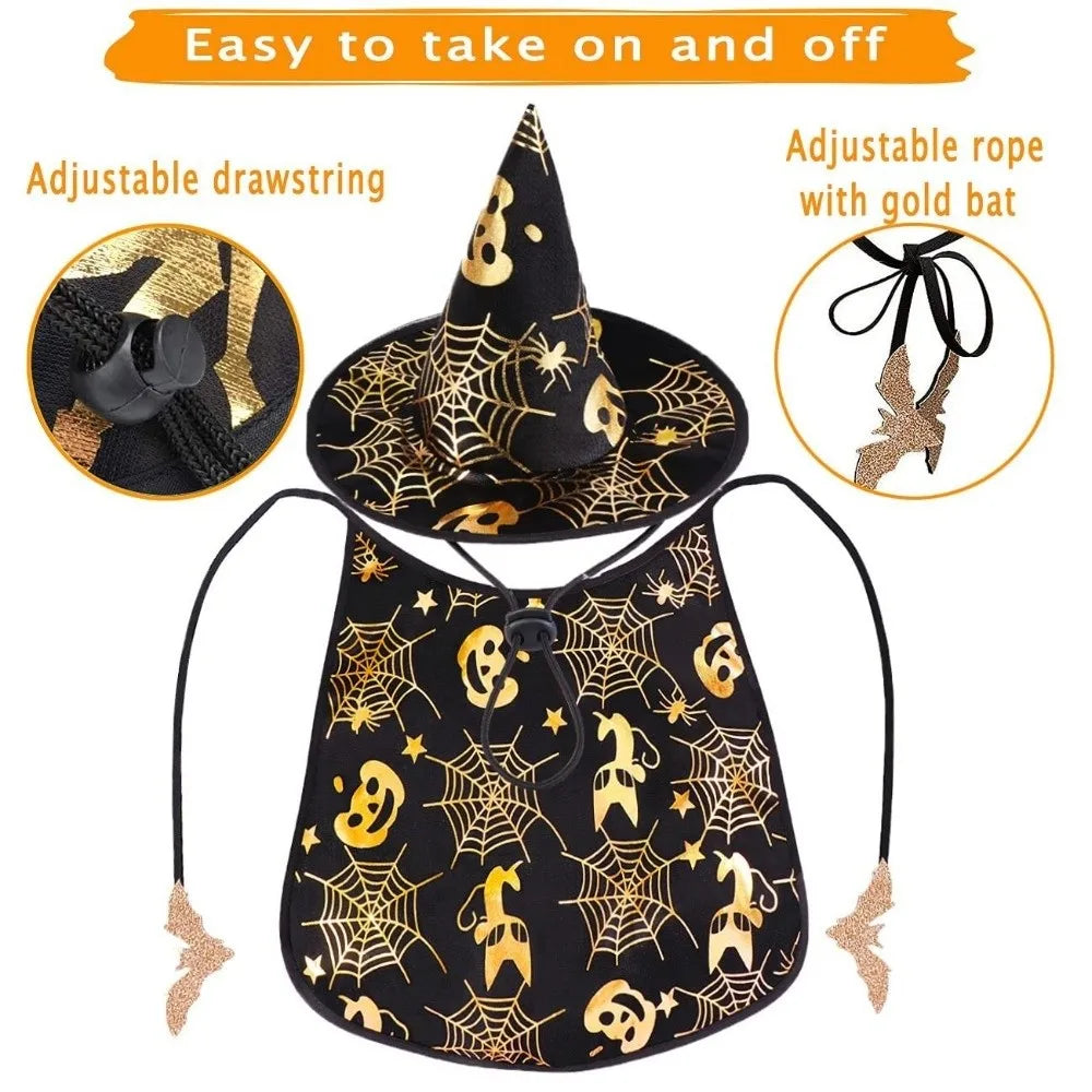 Funny Pumpkin Pet Halloween Costumes Cape Adjustable Soft Cats Cosplay Clothes Bat Black Halloween Pet Apparel Party