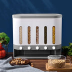 Wall-Mounted Dry Food Storage Dispenser 9Kg Capacity Airtight Cereal & Grain Organizer with Removable Compartments