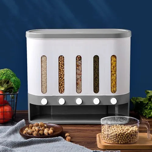 Wall-Mounted Dry Food Storage Dispenser 9Kg Capacity Airtight Cereal & Grain Organizer with Removable Compartments