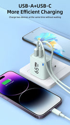 65W 2 In 1 USB Type C Fast Charging Charger PD High Speed Charge For iPhone Xiaomi Huawei Samsung Oneplus Mobile Phone Adapter