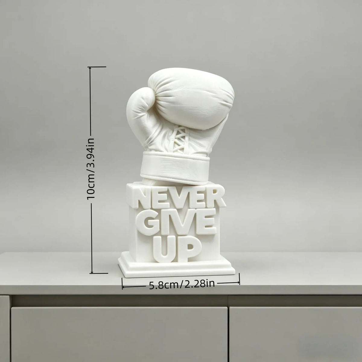 3D Printed "Never Give Up" Boxing Glove Figurine Inspirational Desk Decor Motivational Sculpture for Office Home Gift Birthday