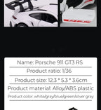 1:36 Porsche 911 GT3 RS Alloy Mini Car Model Racing Diecasts Metal Toy Sports Simulation Collection Pull Back Childrens Gifts