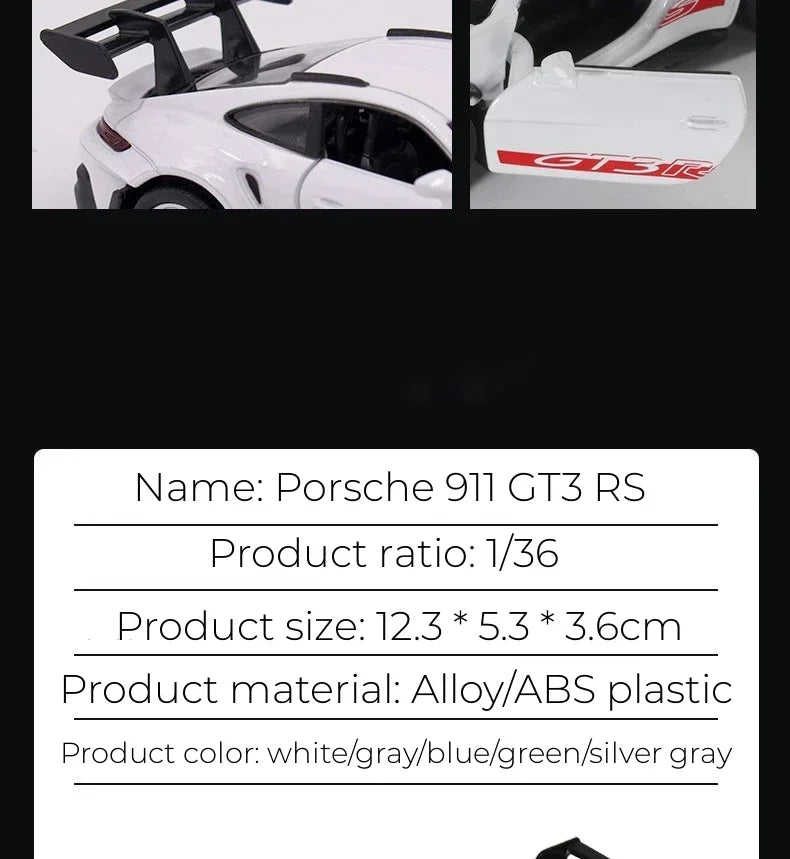1:36 Porsche 911 GT3 RS Alloy Mini Car Model Racing Diecasts Metal Toy Sports Simulation Collection Pull Back Childrens Gifts