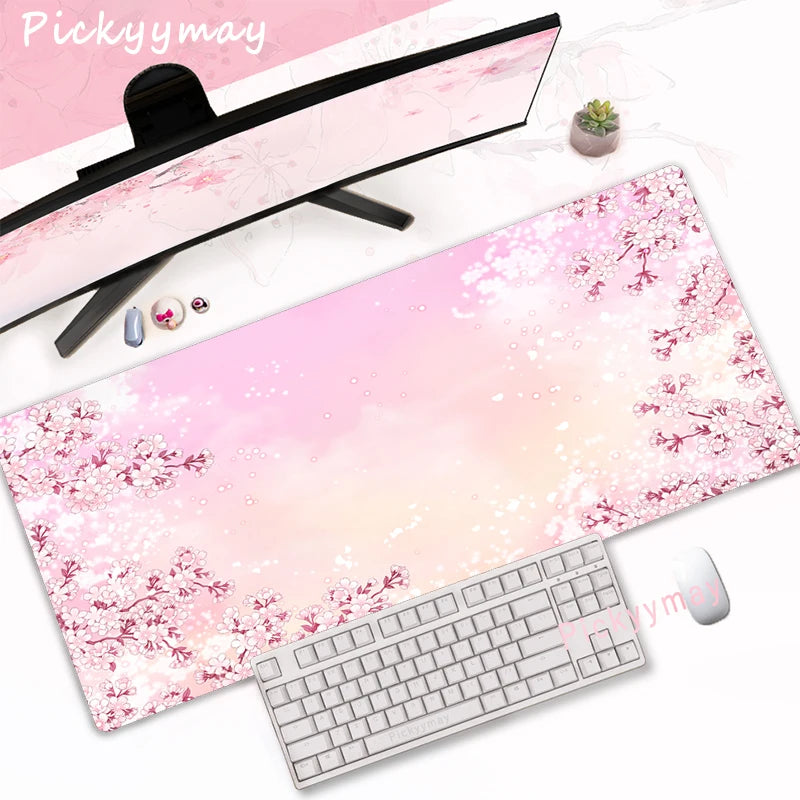 Pink Cherry Blossoms Mousepad Home Computer Table Large Pc Mouse Pad Art Sakura Keyboard Mause Rug Desk Mat Office Accessories