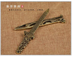 Brass Sword Pendant Waist Decoration Exquisite Double-Sided Carved Small Sword Handle Antique Copper Craft Ornament