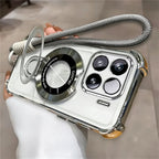 Rope Lanyard Strap Stand Phone Case For Xiaomi Redmi Note 14 Pro Plus 14S Note 15 Pro 4G 5G Transparent Shockproof Soft Cover