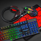 Gaming Keyboard 104 Keys & Gaming Mouse Controller 4-color Breathing Light Mouse 3.5mm Gaming Headset Anti-slip Mouse Pad Combo