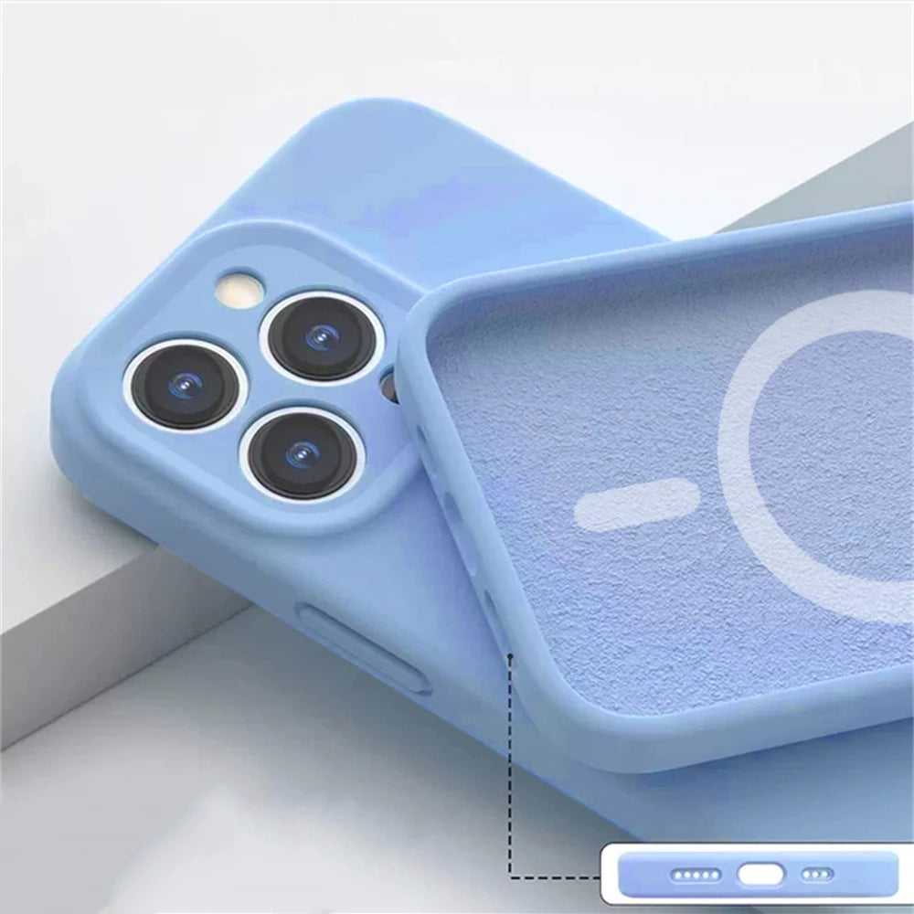 Magnetic Liquid Silicone Case For Iphone 14 13 12 Mini 11 Pro Max X Xs Xr Apple Magsafe Original Magnet Camera Precision Hole