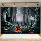 Horror Halloween Photography Background Moon Night Castle Forest Pumpkin Lantern Skeleton Family Party Photo Backdrop Decoration