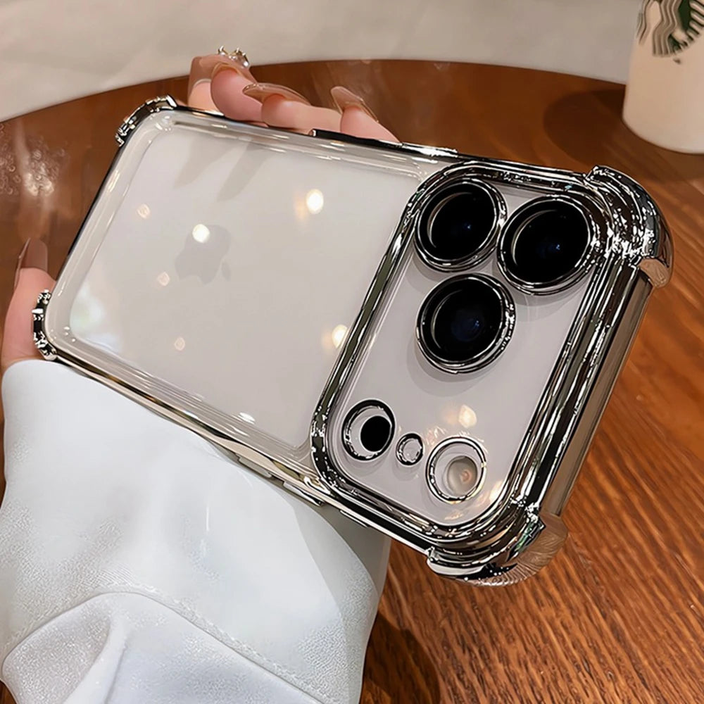 Luxury Electroplate Shockproof Transparent Phone Case For iPhone 18 17 16 15 14 13 12 Pro Max Plus Air Clear Bumper Cases Cover