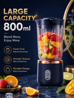 Food Grade 800ml Wireless Blender 1500mAh Battery 6 Blade Fruit Juicer Cup 30W Portable Smoothie Mixer For Shakes Drinks