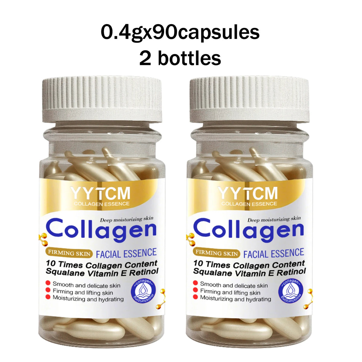 Collagen Firming Capsule Essence, Moisturizing and Smoothing the Skin, Contains Plant-Based Squalane, Retinol, and Vitamin E Deep Hydration Essence (0.4Gx90 Capsules)/Bottle-1 Bottle