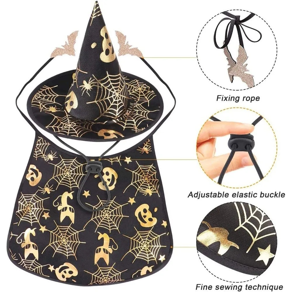 Funny Pumpkin Pet Halloween Costumes Cape Adjustable Soft Halloween Dog Cloak Hat Bat Black Cats Cosplay Clothes Cats