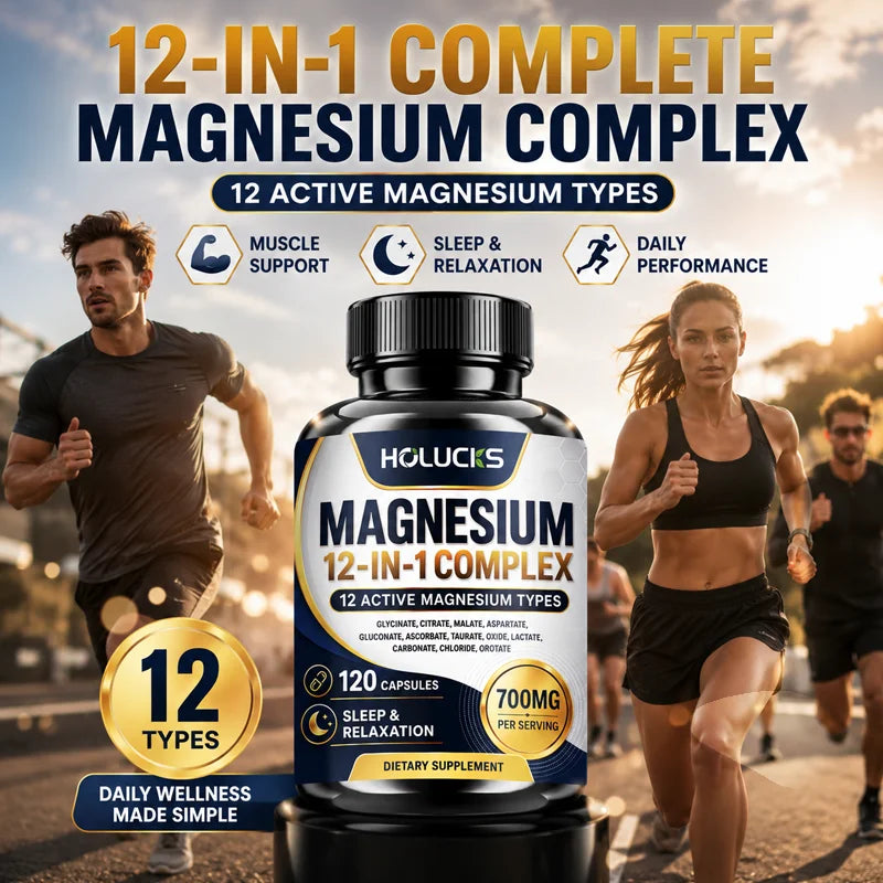 Magnesium 12-IN-1 Complex Capsules - Bone & Heart Health Supplement, Sleep Support,Muscle Relaxation,Stress & Anxiety Relief