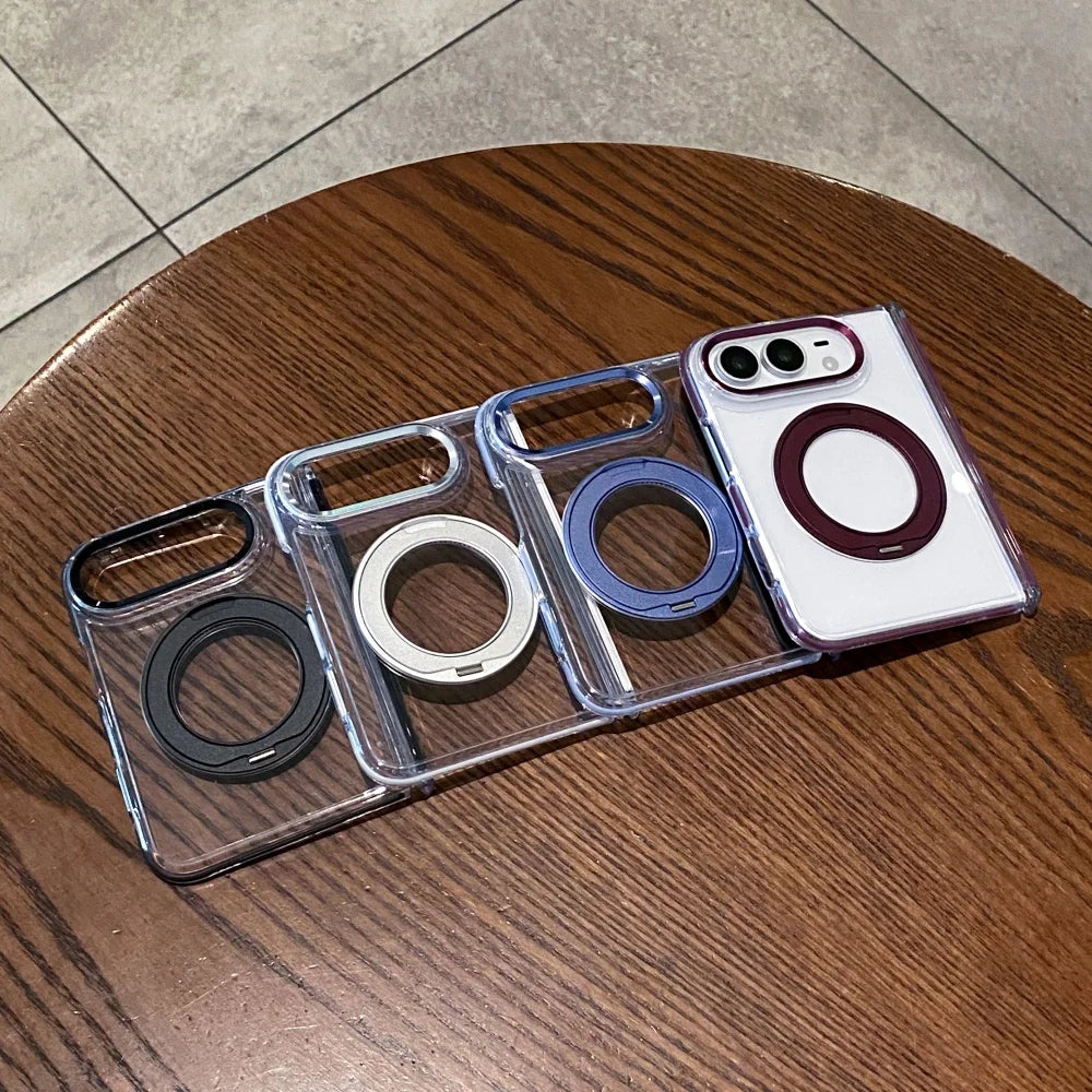 Transparent Magnetic Wireless Charging Case For iPhone Duo Metal Magnetic Bracket Holder Armor Acrylic Cover For iPhone Duo