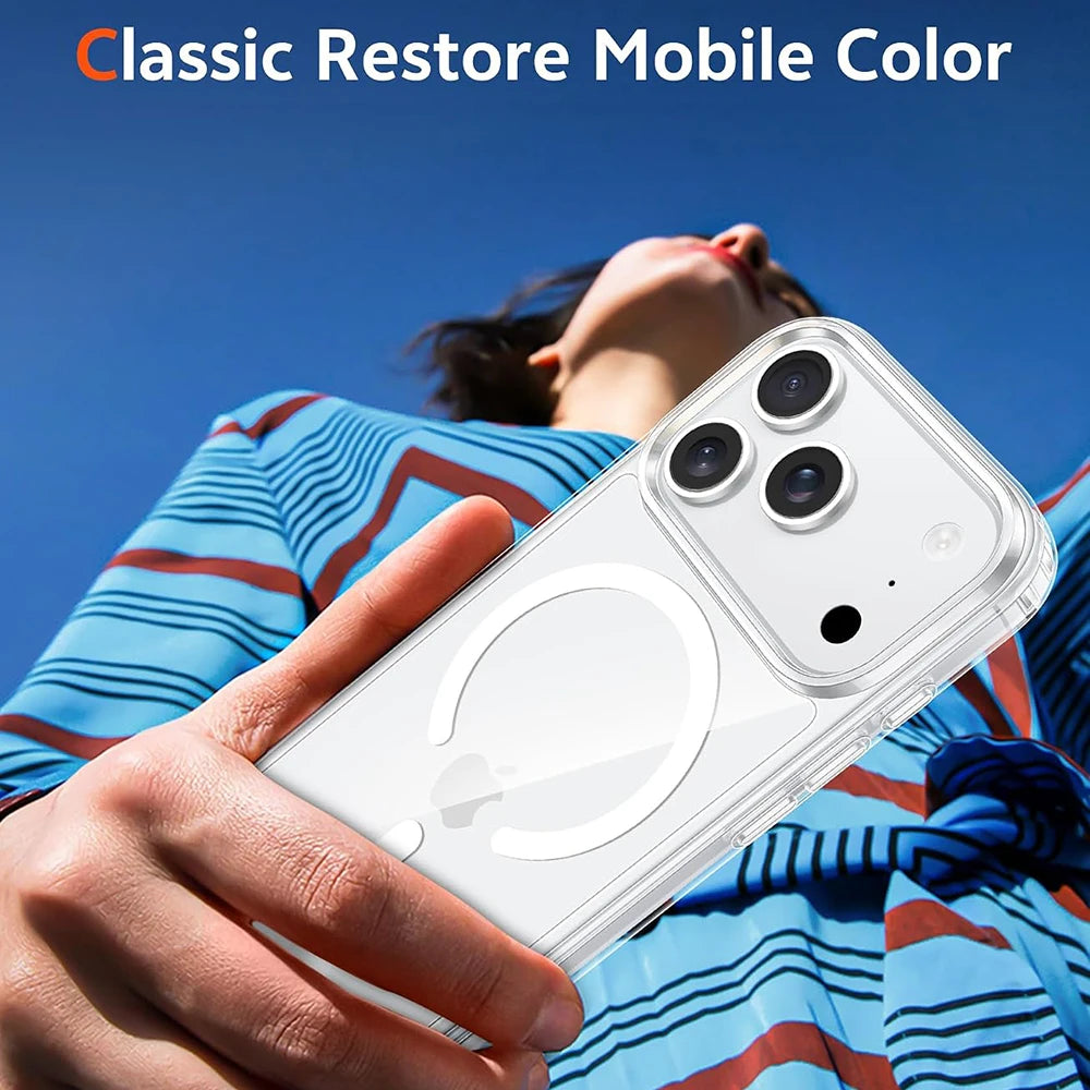 Luxury For Magsafe Transparent Case For iPhone 18 17 16 15 14 13 12 11 Pro Max Mini XR Magnetic Wireless Charge Back Cover Case